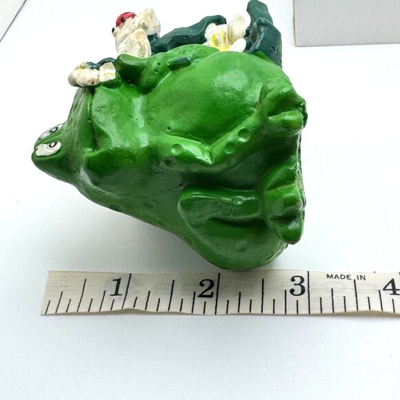 Vtg Whimsical Frog Flowers Ladybug Figurine Hermitage Pottery Hand Painted Green - Picture 12 of 12